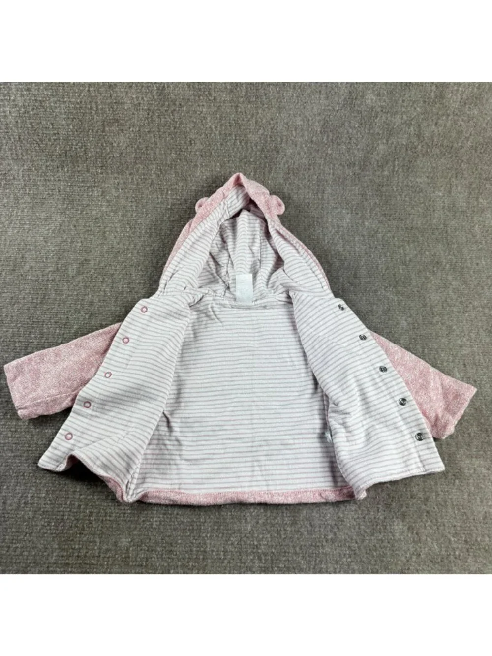 Baby Gap Girls 3-6M Reversible Hooded Bear Cardigan Sweater Pink Stripe Jacket